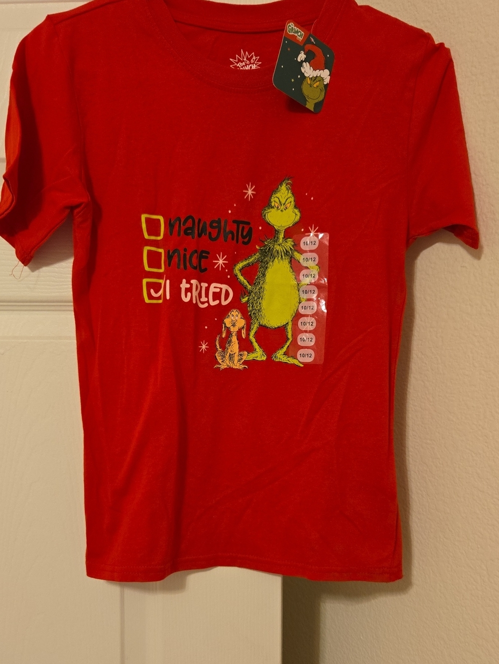 Dr. Seuss Red Grinch 'I Tried' Short Sleeve Kids Tee Size 10-12 Nwt